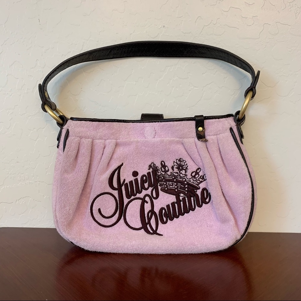 Juicy Couture Vintage Velour Shoulder Bag Pink and Brown
